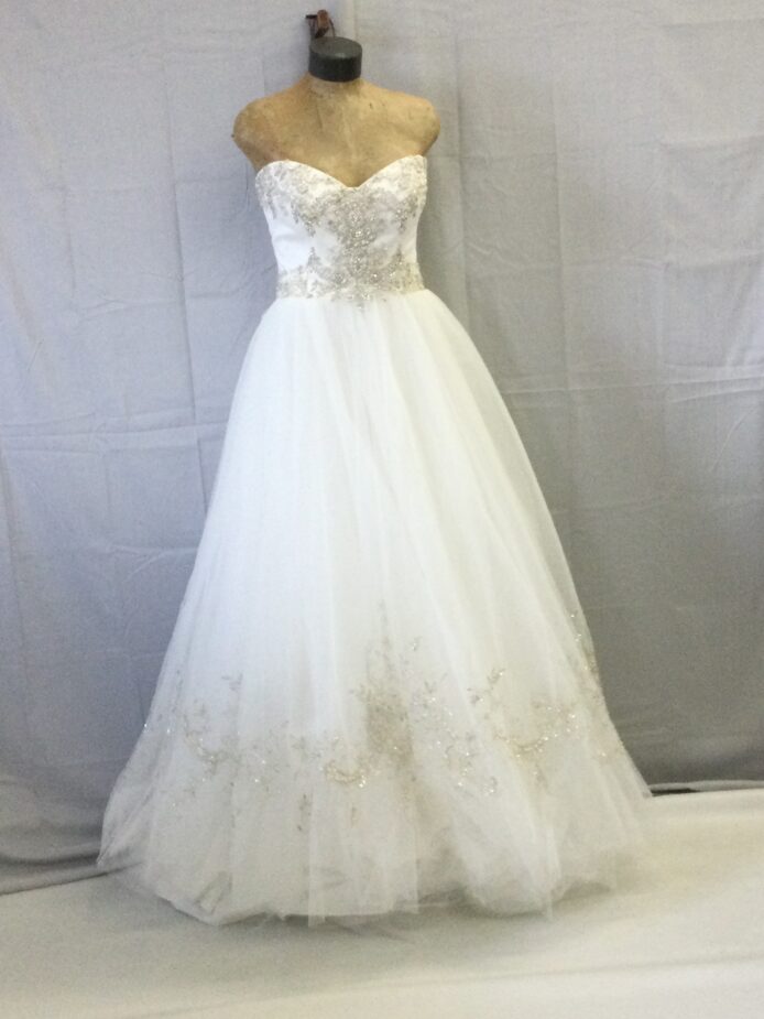 Casablanca White Chiffon Gown w Crystals Size 12