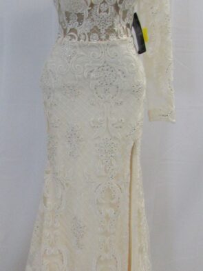 Mori Lee Women Bridal Gown Champagne Lace Gown One Long Sleeve Size 6