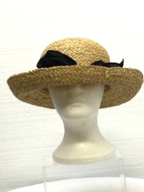 Unbranded Women Beige Hat w Black Bow and Straw Detail