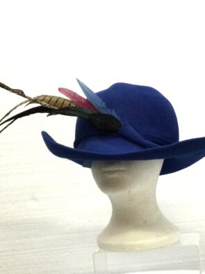 Neiman Marcus Women Blue Fuzzy Hat w Feather Detail