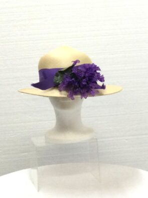 Frank Olive for Bonwit Teller Womens Straw Hat w Purple Bibbon and Flower