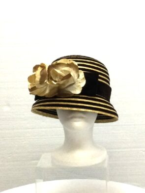 Augus T Women Beige Hat w Brown Velvet Bow and Floral Details