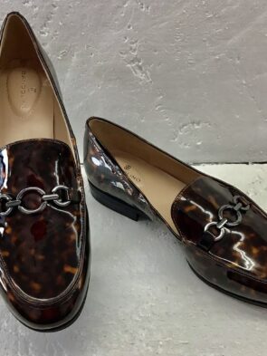 Bandolino Women Shoes, Patent Leather Animal Print Loafers Block Heel Size 10
