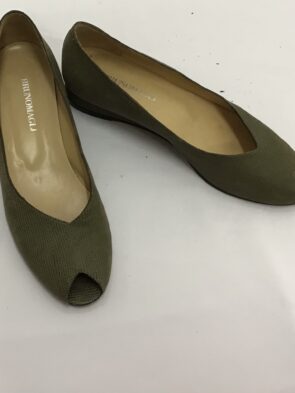 Bruno Magli Women Genuine Olive Green Suede Peep Toe Wedge Heel Pump Size 8.5