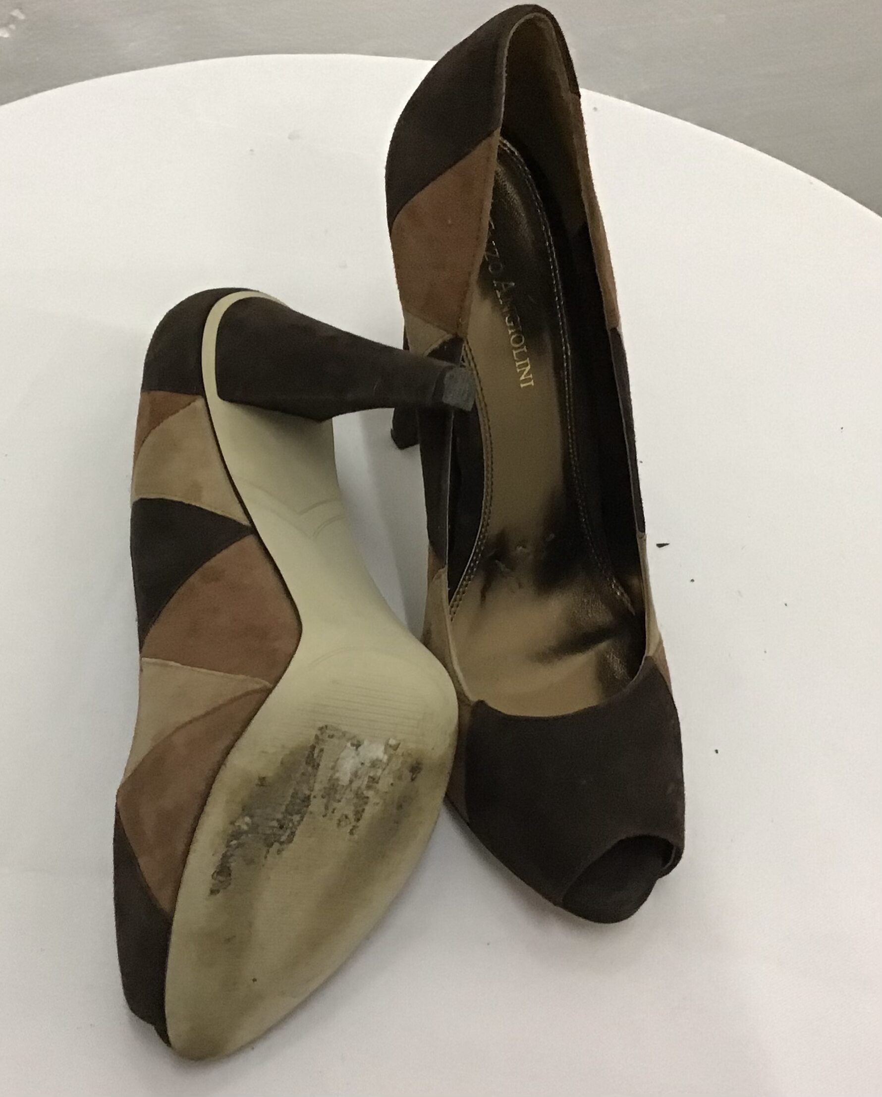 Enzo Angiolini Women Multi Color Brown Patchy Peep Toe Pumps Sip On Size 9, 4" Heel - Image 2