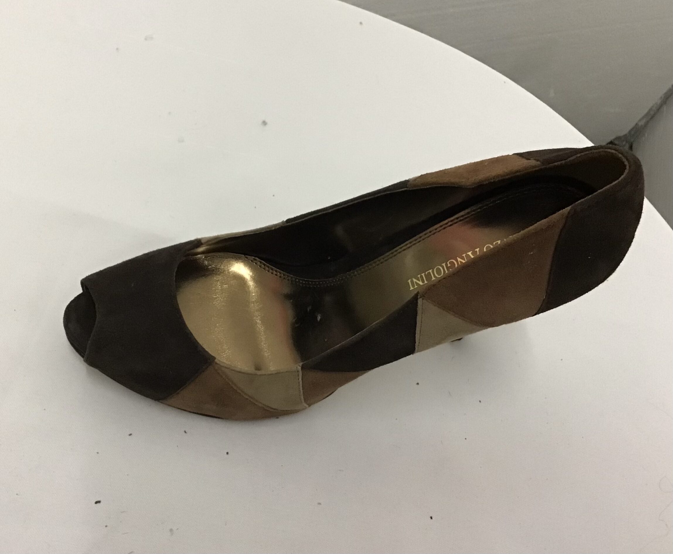 Enzo Angiolini Women Multi Color Brown Patchy Peep Toe Pumps Sip On Size 9, 4" Heel - Image 4
