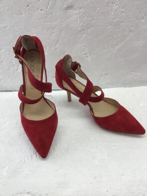 Sole Society Red Suede Pointy Toe Pumps W Side Buckle Kitten Heel Size 11