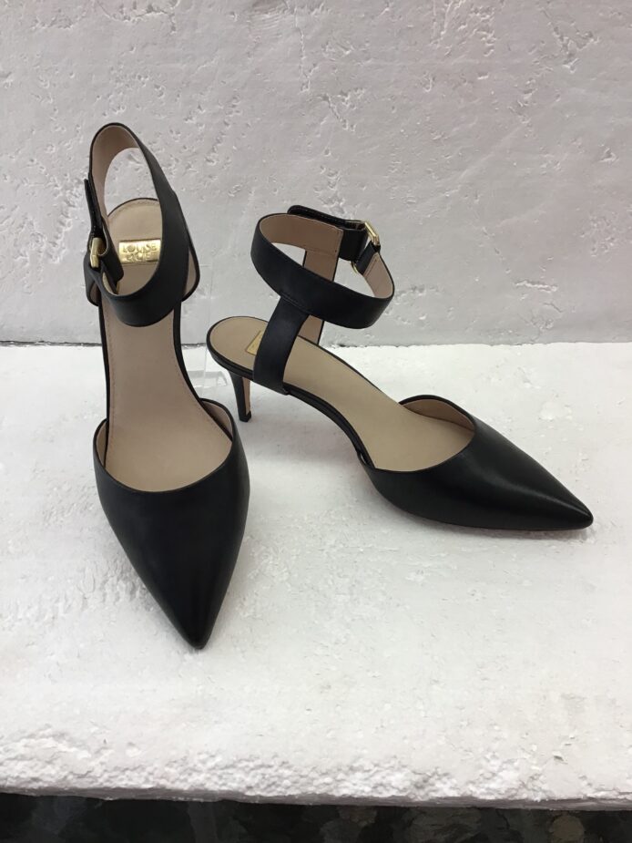Louise et Cie Shoes, LC Greta,Black Leather Pointy Toe Ankle Strap Size 11