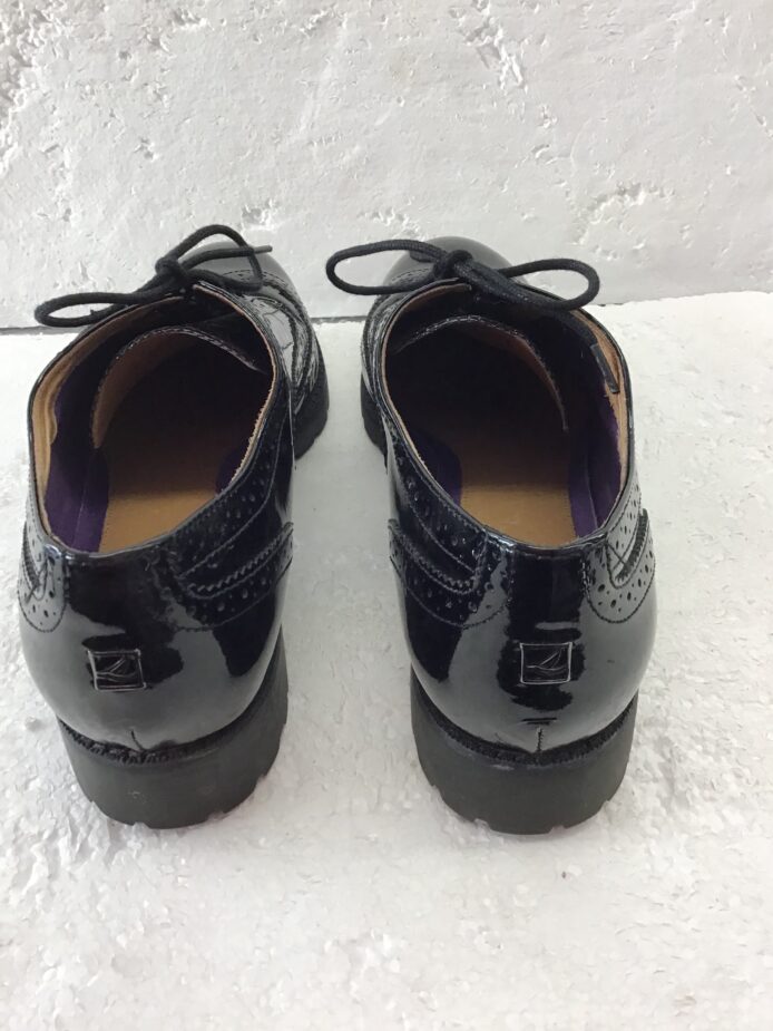 Sperry Top Spider Women Black Patent Leather Lace Up Loafers W Wingtip Size 10 - Image 3