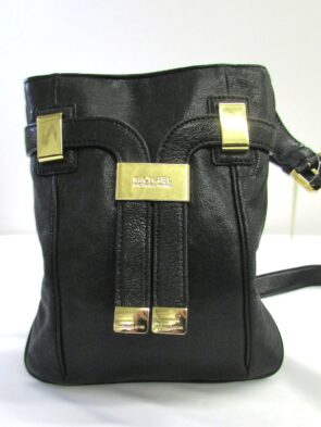 Michael Kors Women Purse, Black w Gold Hardware Leather Crossbody Bag Purse