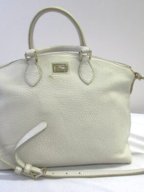 Dooney and Bourke Women Purse, Off White Pebbled Leather Tote Bag Purse w Dual Handle and Shoulder Strap