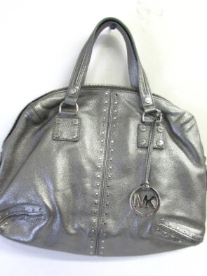 Micahel Kors Women Purse Gun Metal Dual Handle Pebbled Leather w Silver Hardware Tote Bag Purse