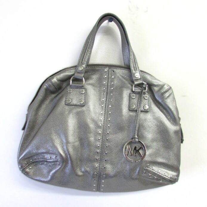 Micahel Kors Women Purse Gun Metal Dual Handle Pebbled Leather w Silver Hardware Tote Bag Purse