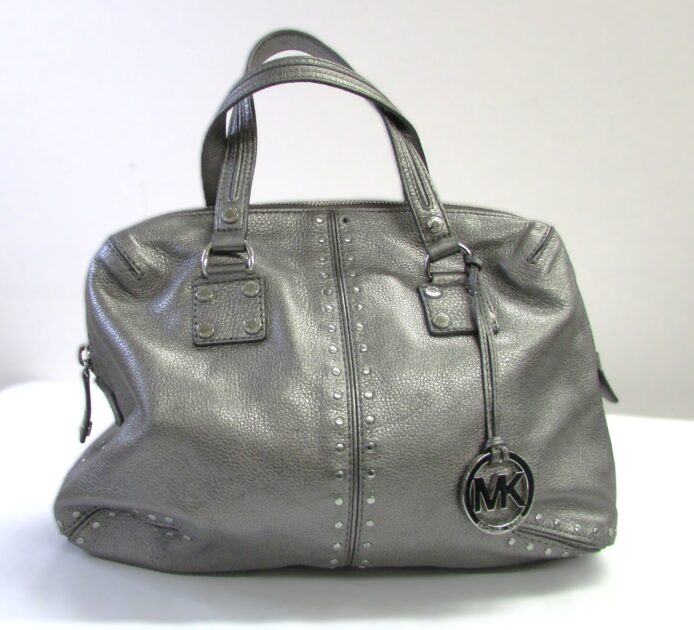 Micahel Kors Women Purse Gun Metal Dual Handle Pebbled Leather w Silver Hardware Tote Bag Purse - Image 3