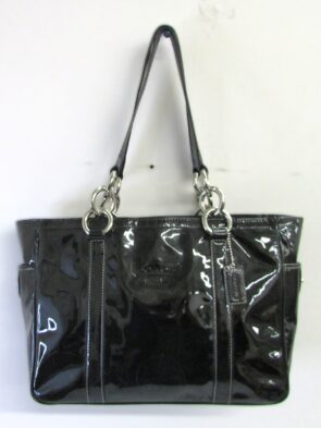 Coach Women Black Patent Leather Tote Bag Purse