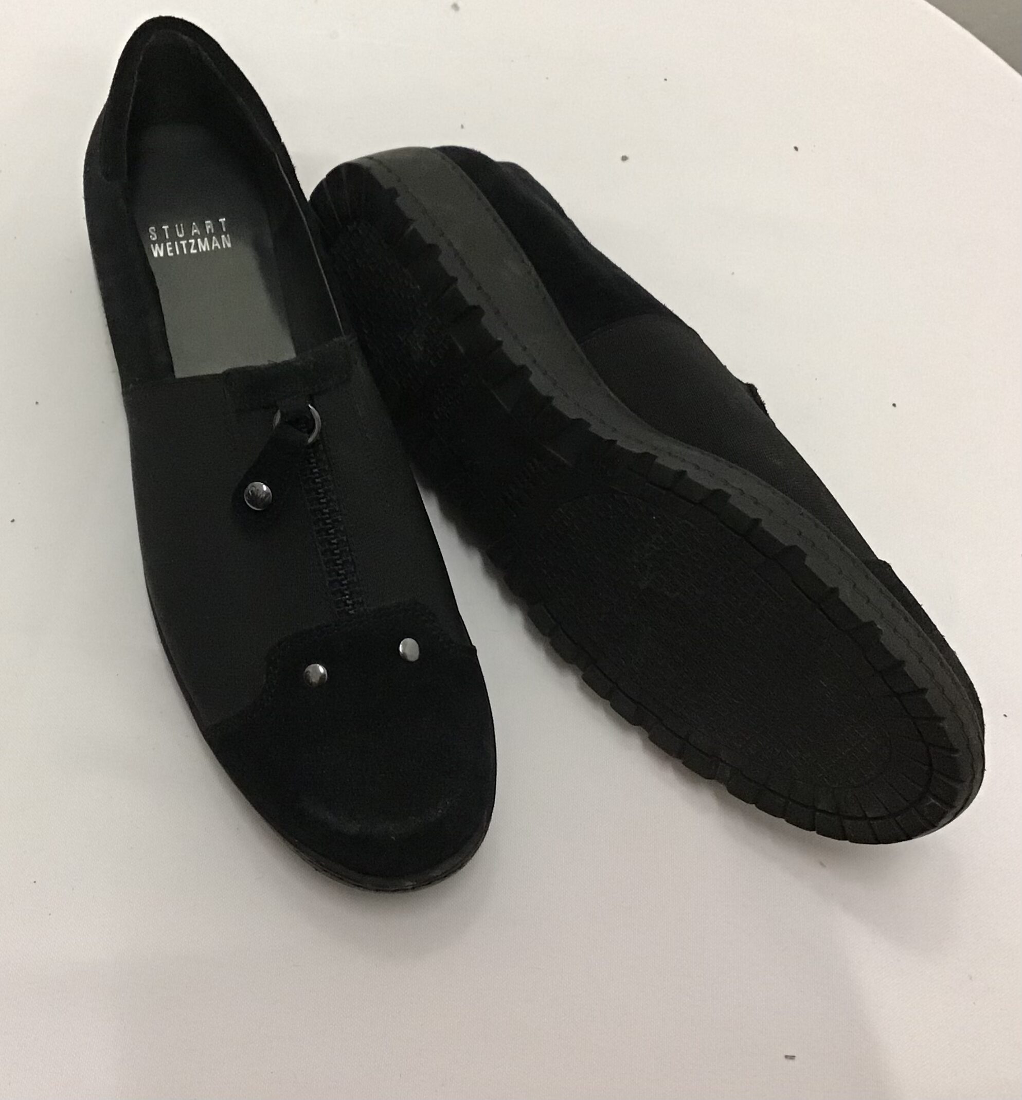 Stuart Weiztman Women Black Suede w Canvas Slip on Comfort Shoe w Zipper Size 9 - Image 2