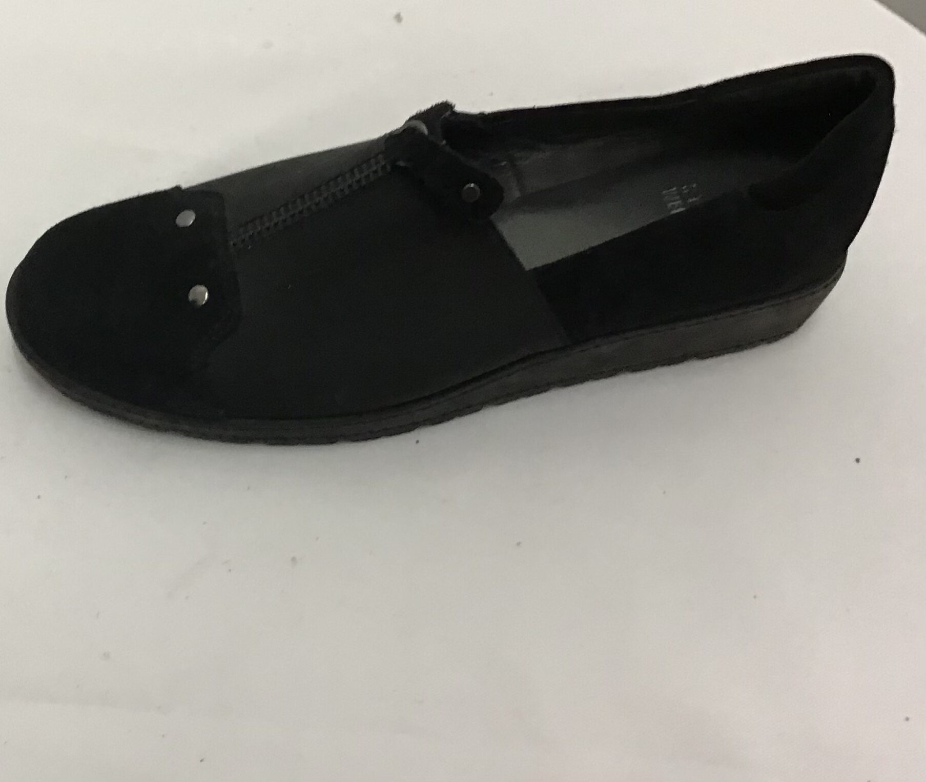 Stuart Weiztman Women Black Suede w Canvas Slip on Comfort Shoe w Zipper Size 9 - Image 4