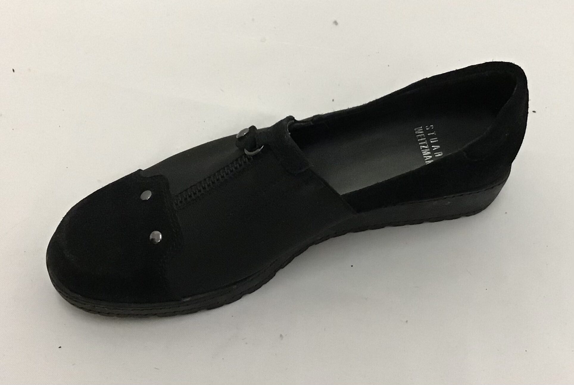 Stuart Weiztman Women Black Suede w Canvas Slip on Comfort Shoe w Zipper Size 9 - Image 6
