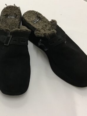 Stuart Weitzman Women Mule, Black Genuine Suede Wedge Heel, Amond Toe Size 10
