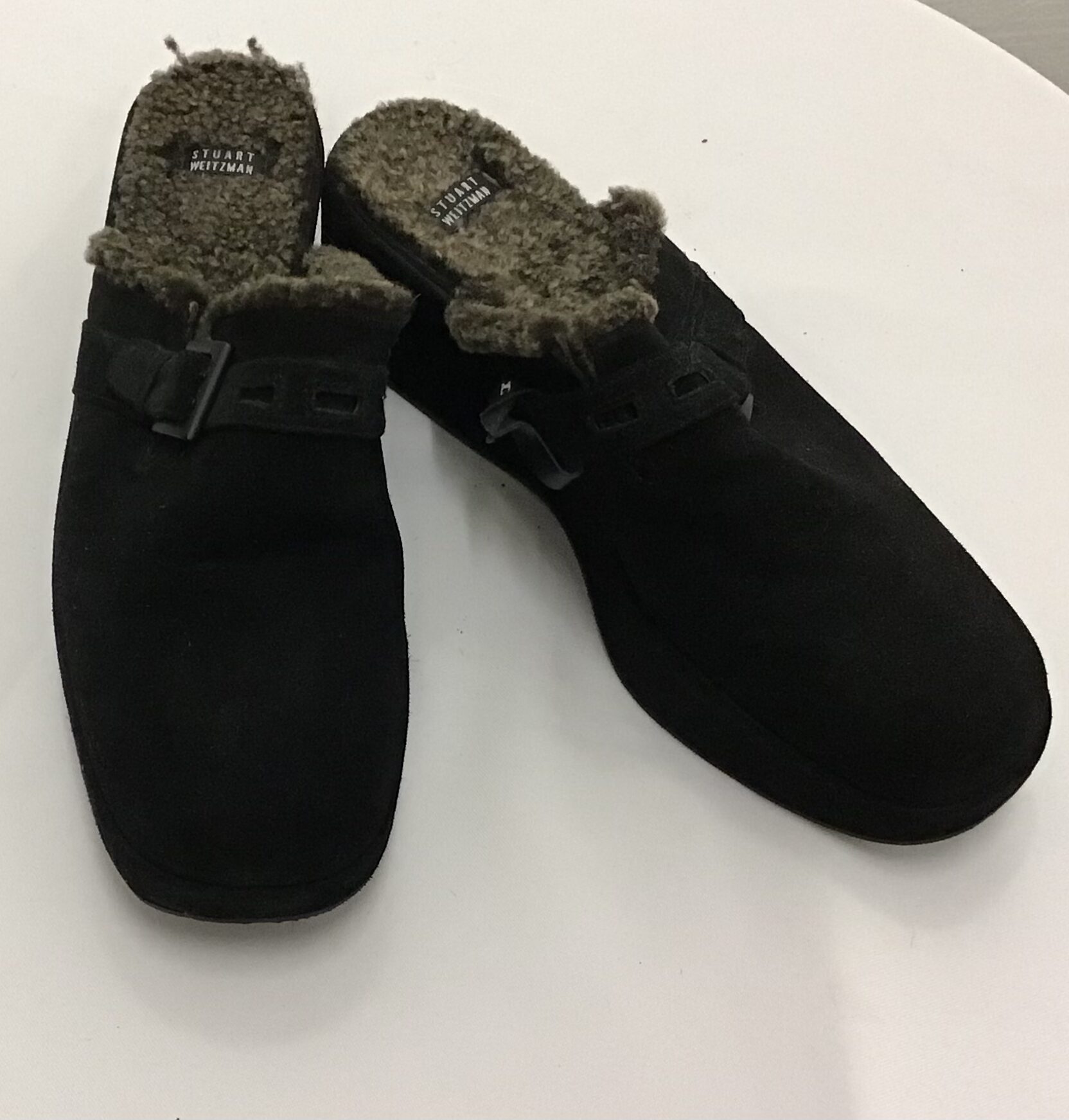 Stuart Weitzman Women Mule, Black Genuine Suede Wedge Heel, Amond Toe Size 10