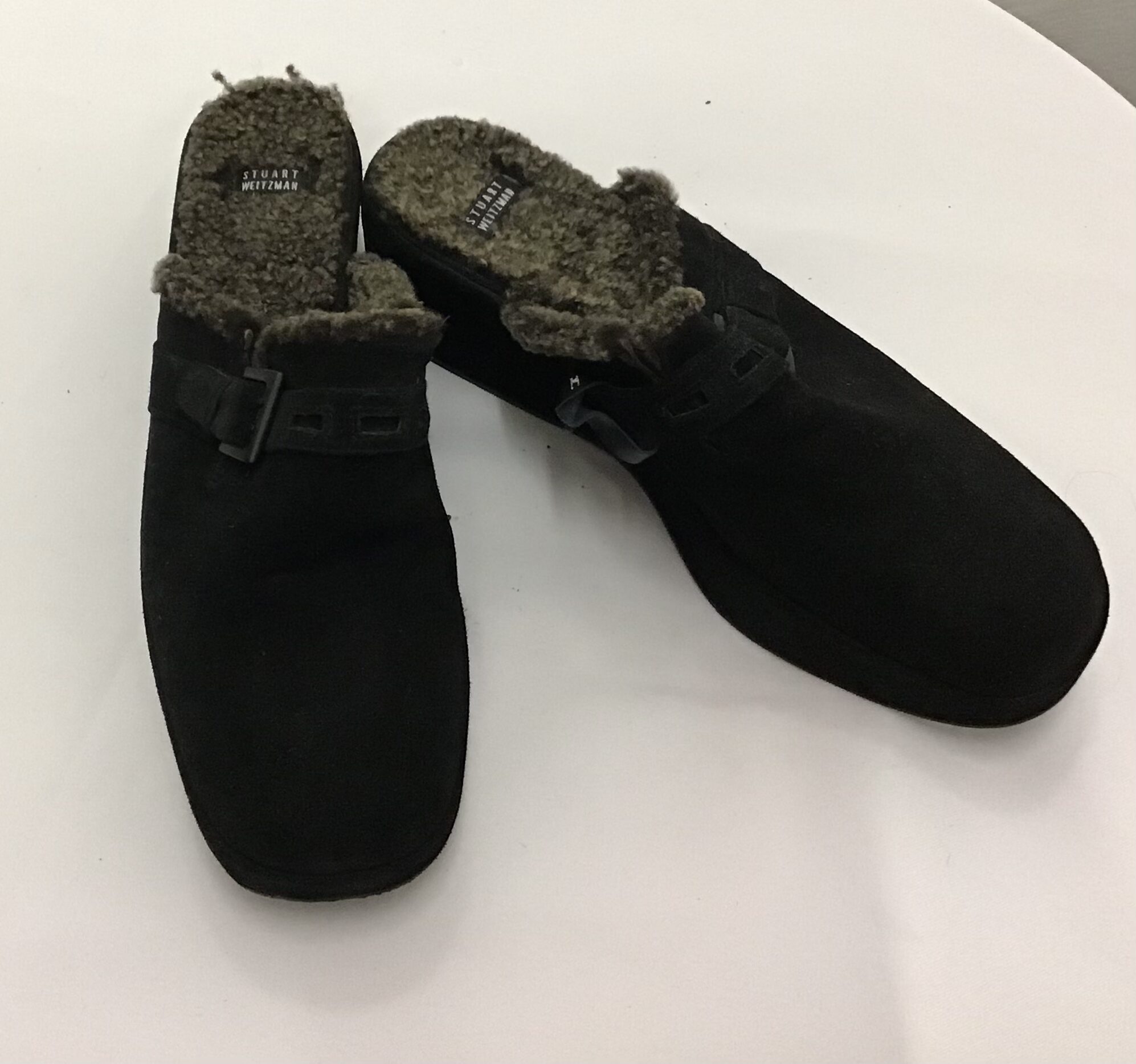 Stuart Weitzman Women Mule, Black Genuine Suede Wedge Heel, Amond Toe Size 10 - Image 2