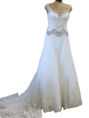 Morilee by Madeline Gardener Ivory Silver Lace Gown Size 12