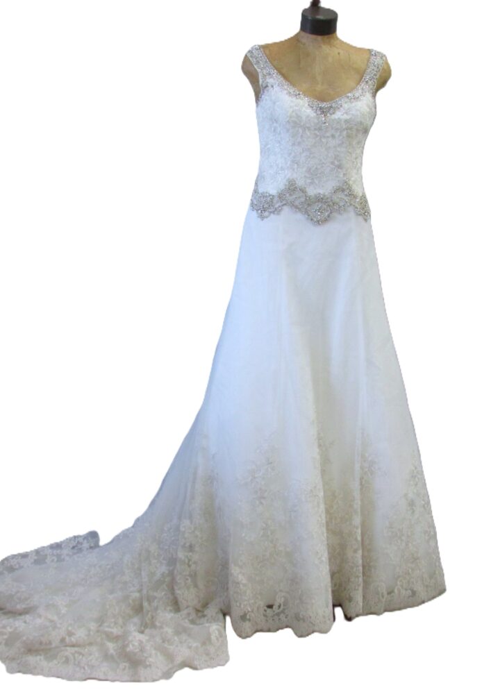Morilee by Madeline Gardener Ivory Silver Lace Gown Size 12