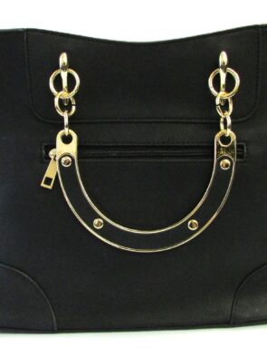 Black Gold Tote Purse with Horseshoe Desgin Metal Handles