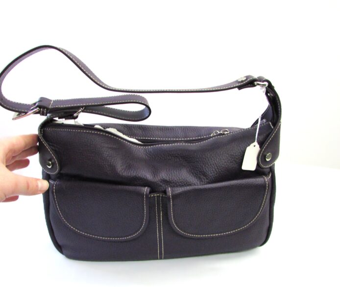 MAXX New York Pebbled Leaterh Deep Eggplant Purple Soudler Purse - Image 2