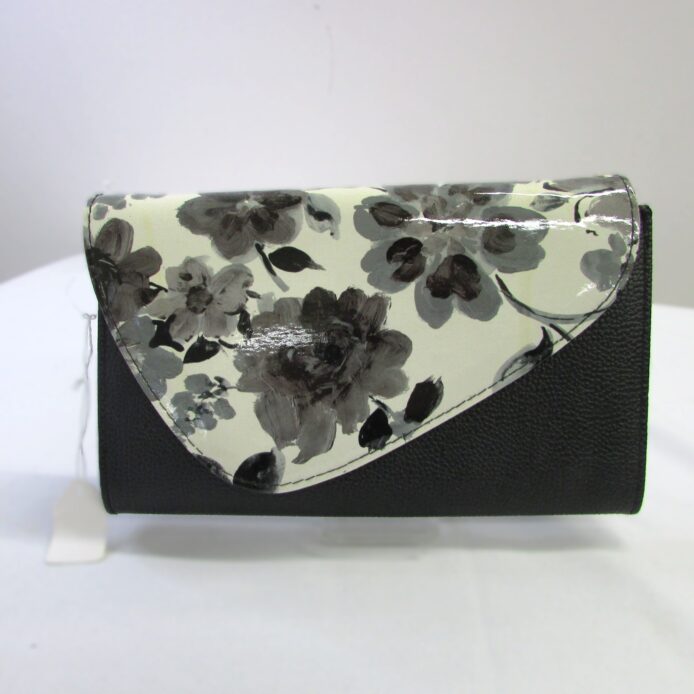 Envelope Purse with Flower Design flap and All Black Shell