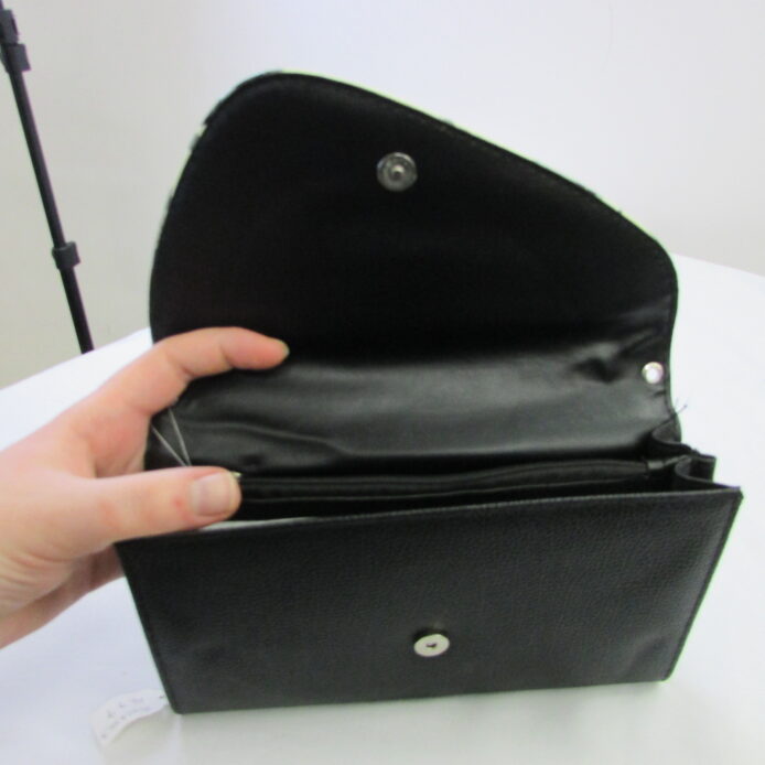 Envelope Purse with Flower Design flap and All Black Shell - Image 5