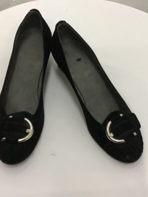 Stuart Weitzman Women Pumps Black Genuine Suede Wedge Heel, Amond Toe Size 9