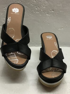 Yellow Box Women Black White Striped Wedge Sandal Size 10