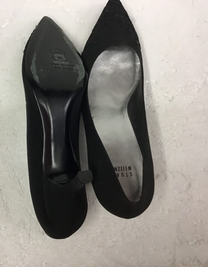 Stuart Weitzman Women Black Pointy Toe Slip On Pumps w Emboridered Toe Size 9 - Image 5