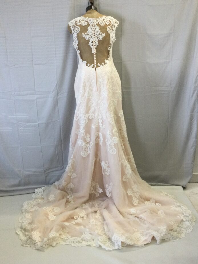 Stella York Champagne Ivory Lace Gown Size 14 - Image 2