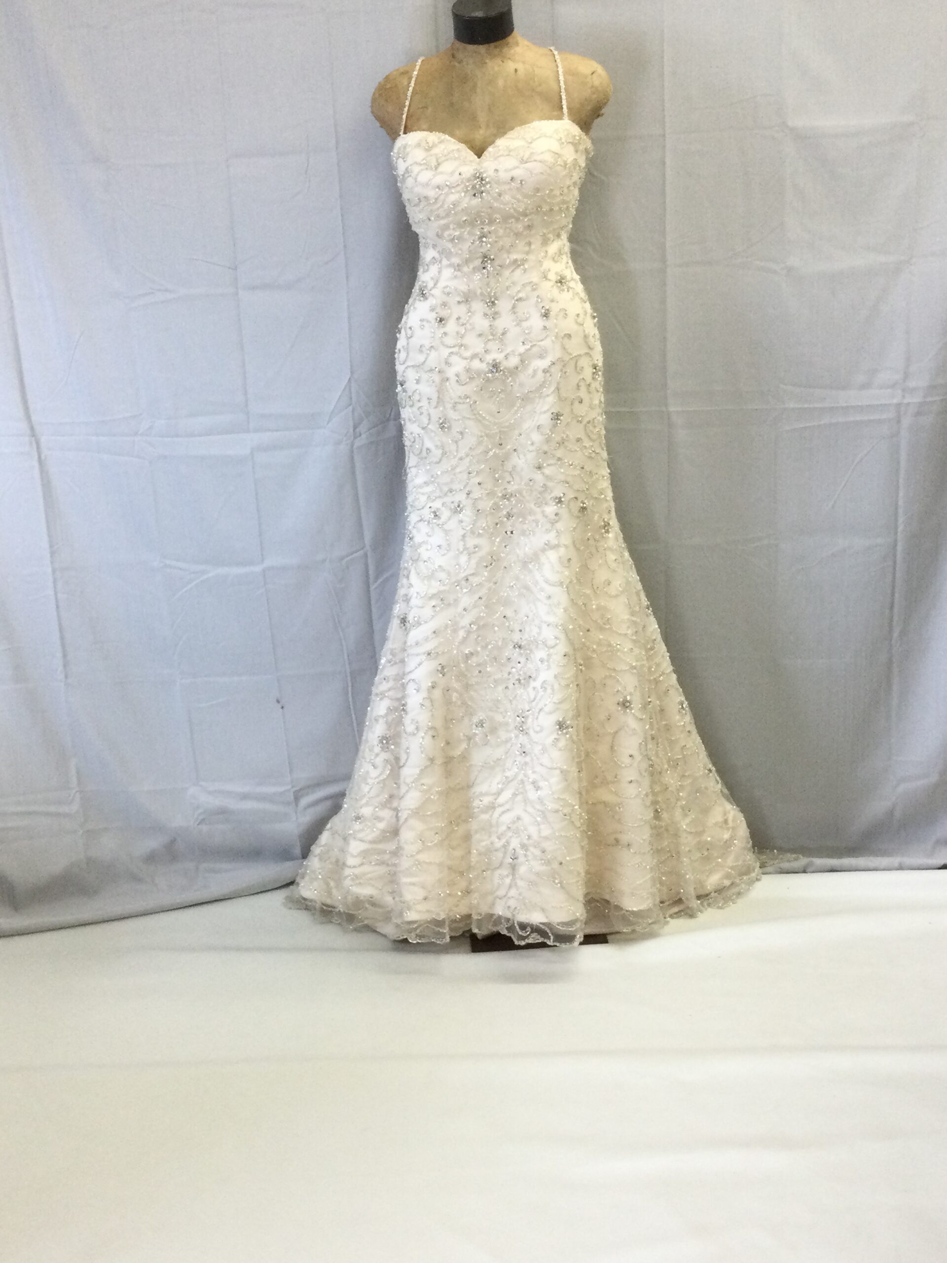 Jsmine White Ivory Gold All Over Beaded Gown Size 8