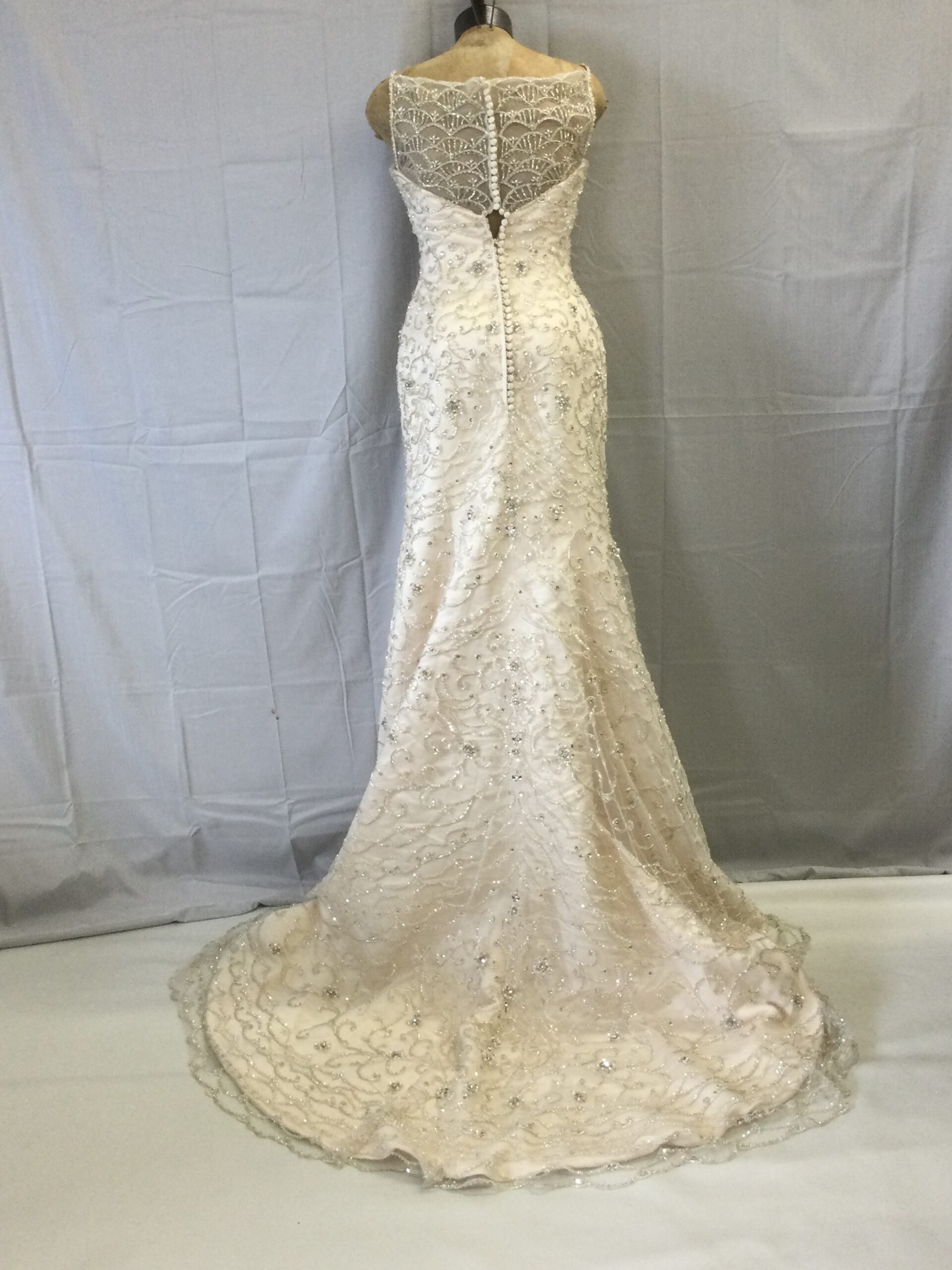 Jsmine White Ivory Gold All Over Beaded Gown Size 8 - Image 2