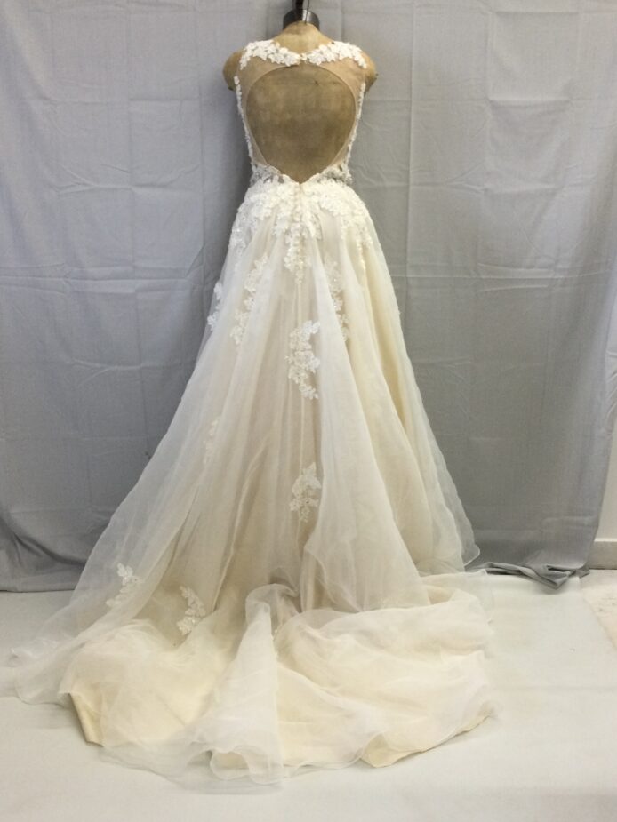 Mori Lee Champagne Floral Lace Gown Size 6 - Image 2