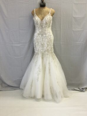 Mori Lee Madeline Gardner  White Jeweled Gown Size 10