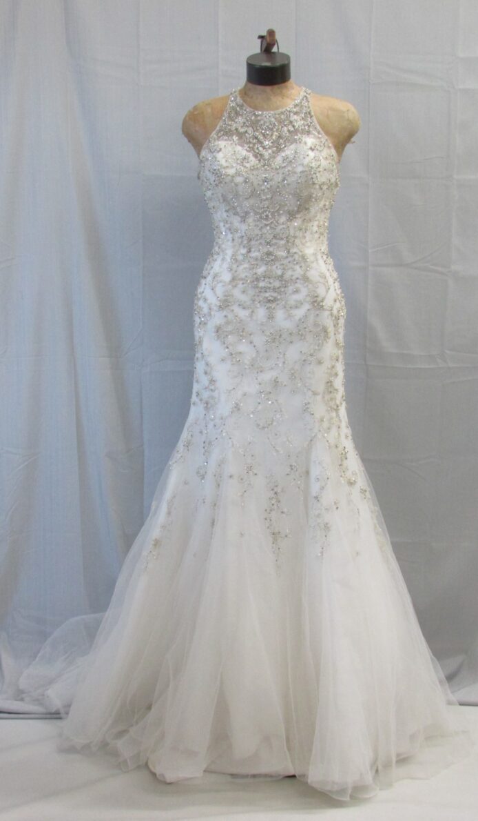 Angelina Faccenda Ivory White Gold Beaded Gown Size 8 - damaged