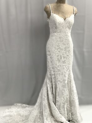 Mori Lee by Madeline Gardener Women Bridal Gown Champagne SIlver Lace Gown Size 10, Style ssb ml