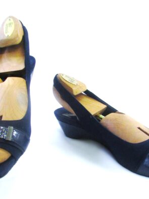 Anne Klein Sport Women Navy Blue Wedge Open Toe Sandal Size 11
