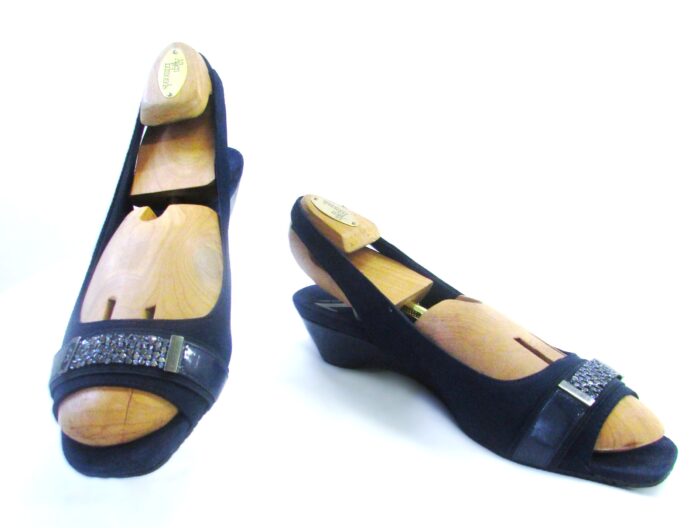 Anne Klein Sport Women Navy Blue Wedge Open Toe Sandal Size 11