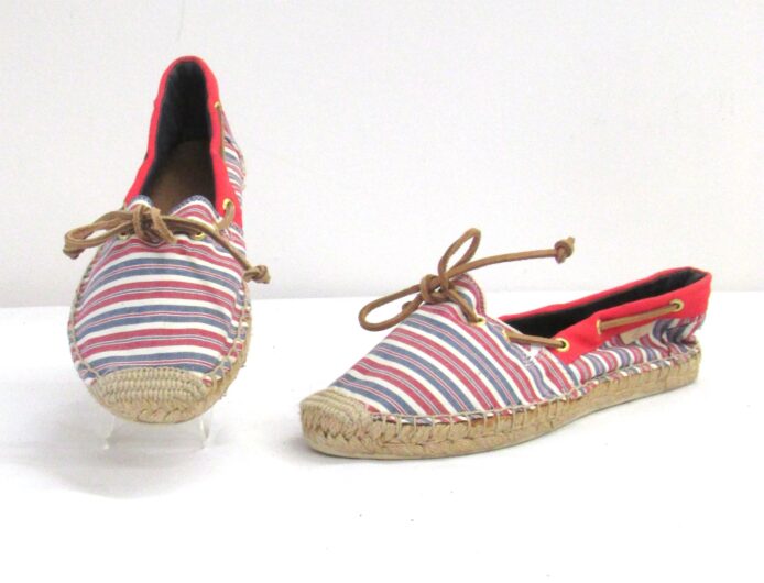 Sperry Top Sider Slip-On Flats, Multi-color Stripes w Leather Lace, Boat Shoes  Size 8.5