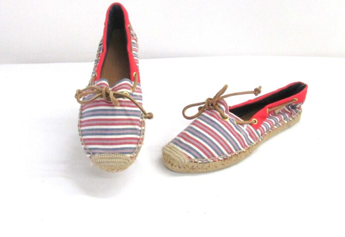 Sperry Top Sider Slip-On Flats, Multi-color Stripes w Leather Lace, Boat Shoes  Size 8.5 - Image 2