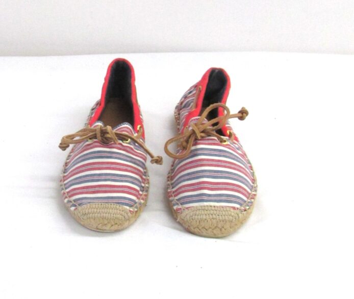 Sperry Top Sider Slip-On Flats, Multi-color Stripes w Leather Lace, Boat Shoes  Size 8.5 - Image 4