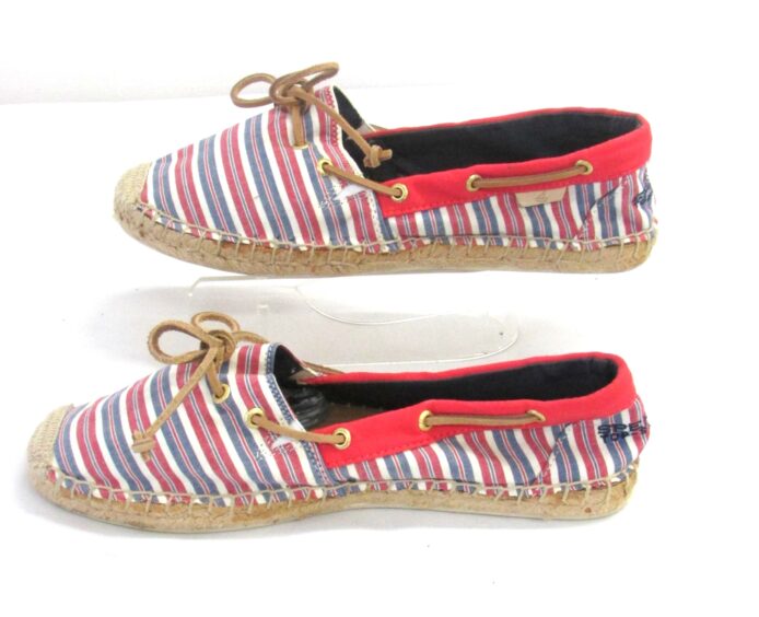 Sperry Top Sider Slip-On Flats, Multi-color Stripes w Leather Lace, Boat Shoes  Size 8.5 - Image 6