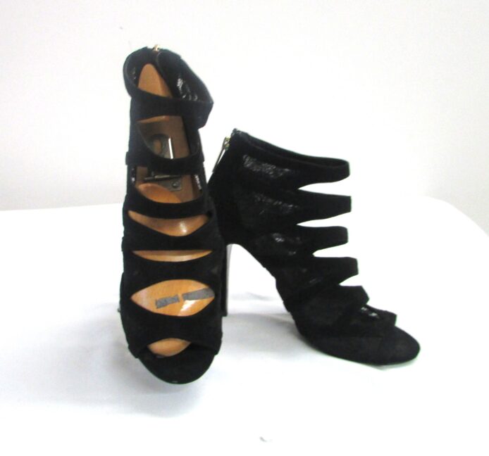 Aldo Vintage, Women's Black Suede Fashion Cutout Open Toe Lace Heel Size 8.5