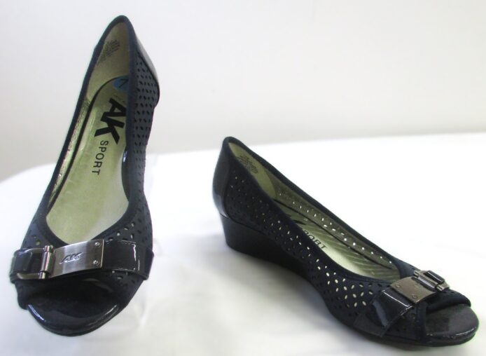 Anne Klein Sport Women Navy Blue Wedge Open Toe Shoe Size 7.5