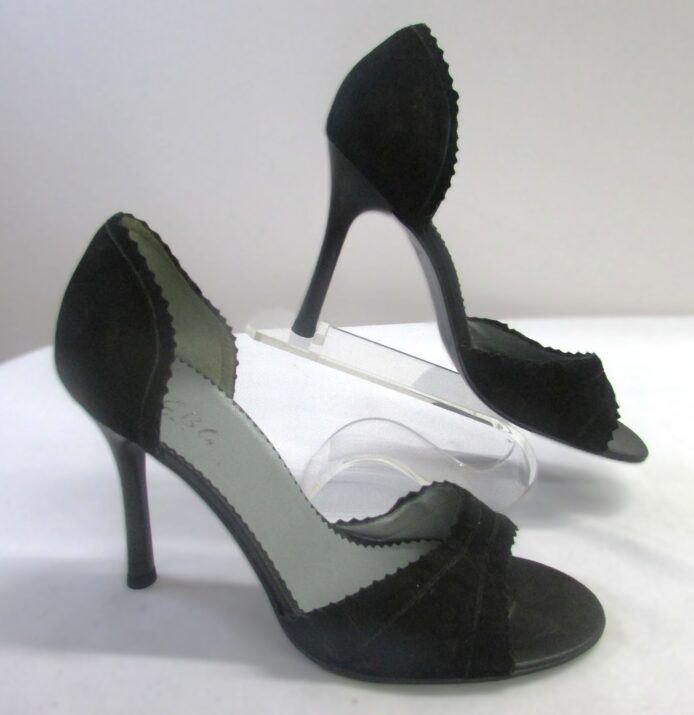 BCBG Women's Black Suede Slip-on Open toe Heels Size 8 - Image 4